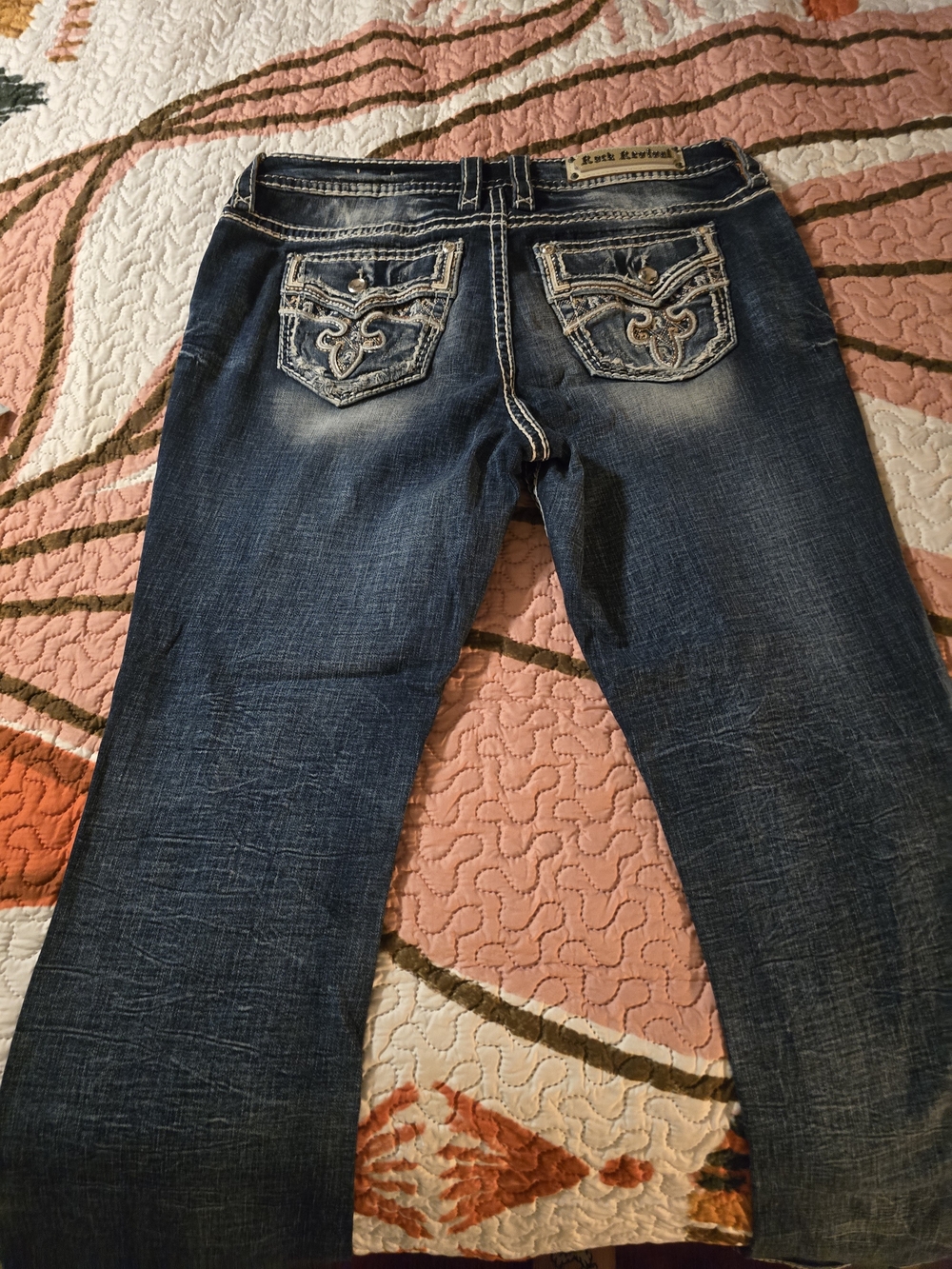 Rock Revival Dark Blue Embroidered Bootcut Jeans